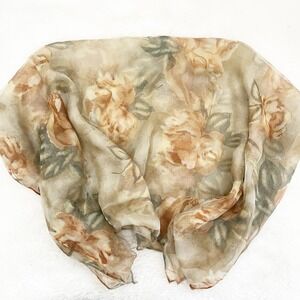 2 Vintage Floral Silk Scarves Sheer Headscarf